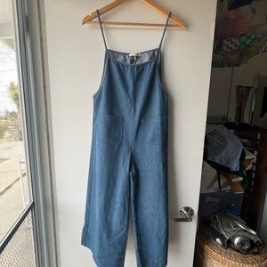 OAK + FORT Blue Denim Wide-Leg Overalls Jumpsuit